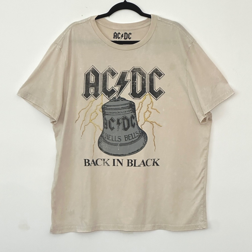 AC/DC Hells Bells Back in Black Graphic T-Shirt Tan XL 2024 Licensed Band Tee